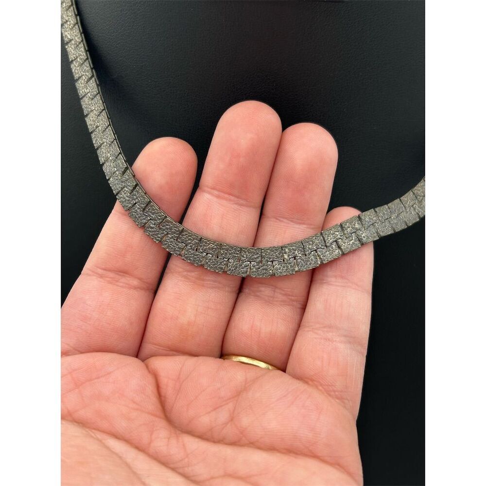 Vintage Wide Textured Antiqued Finish Metal Necklace - Picture 4 of 4